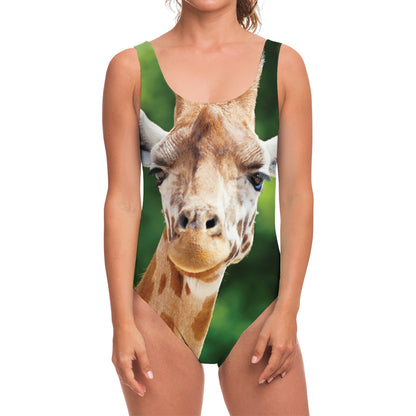 Smiley Face Giraffe Print One Piece Swimsuit