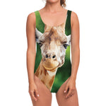 Smiley Face Giraffe Print One Piece Swimsuit