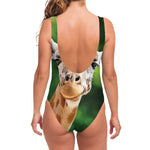 Smiley Face Giraffe Print One Piece Swimsuit