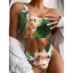 Smiley Face Giraffe Print One Shoulder Bikini Top