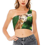 Smiley Face Giraffe Print One Shoulder Crop Top