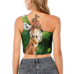 Smiley Face Giraffe Print One Shoulder Crop Top