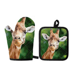 Smiley Face Giraffe Print Oven Mitt And Pot Holder Set