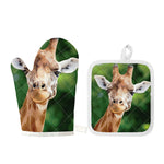 Smiley Face Giraffe Print Oven Mitt And Pot Holder Set