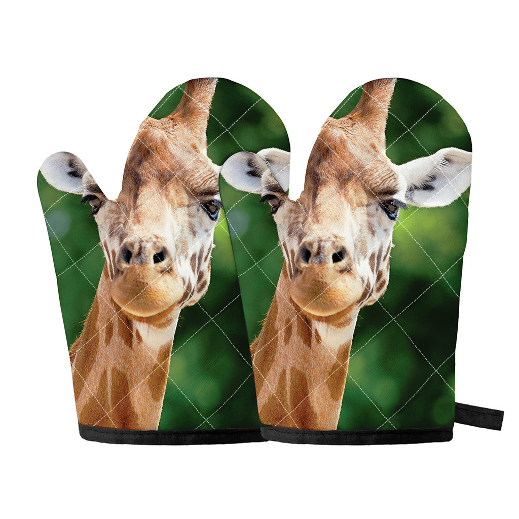 Smiley Face Giraffe Print Oven Mitts
