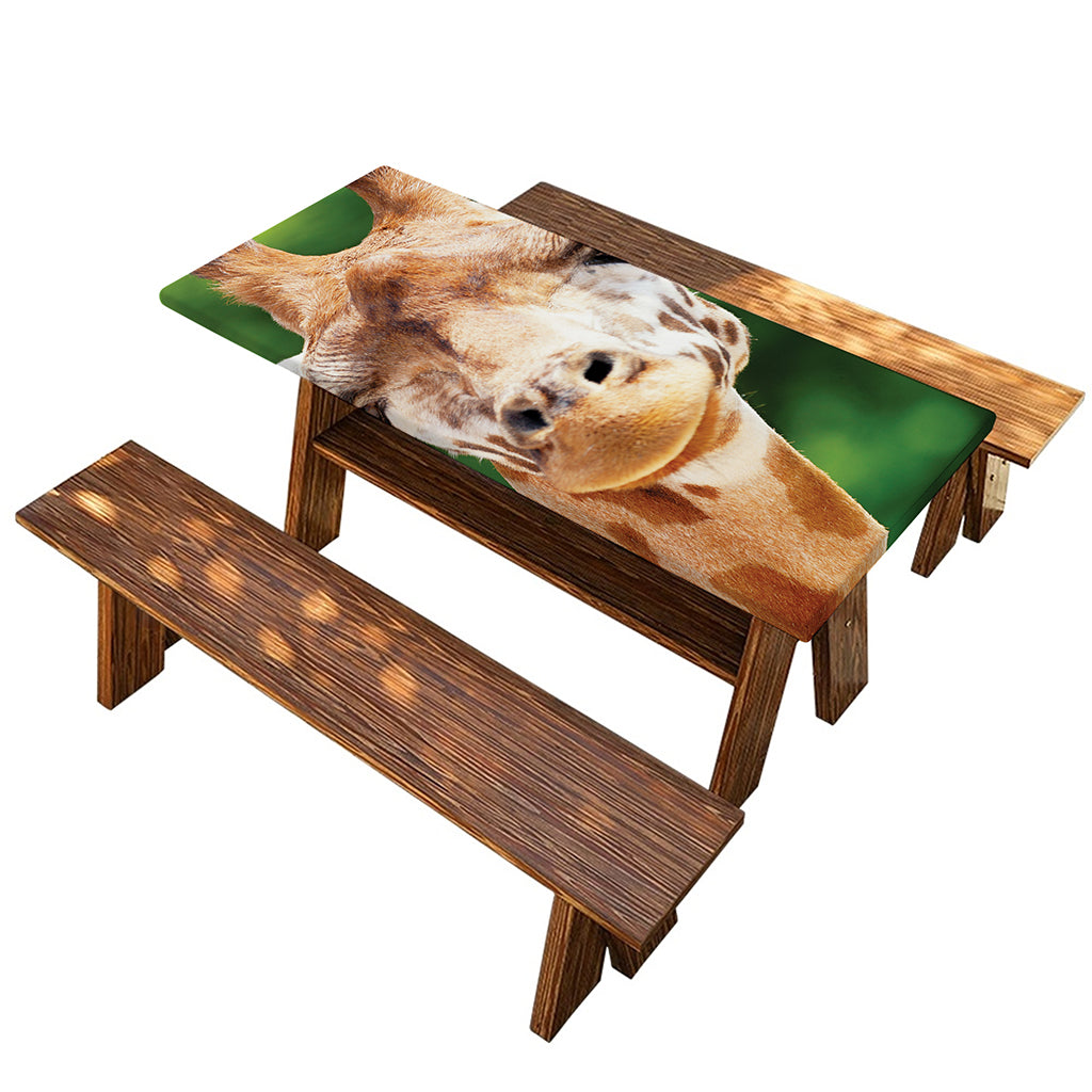 Smiley Face Giraffe Print Picnic Table Cover