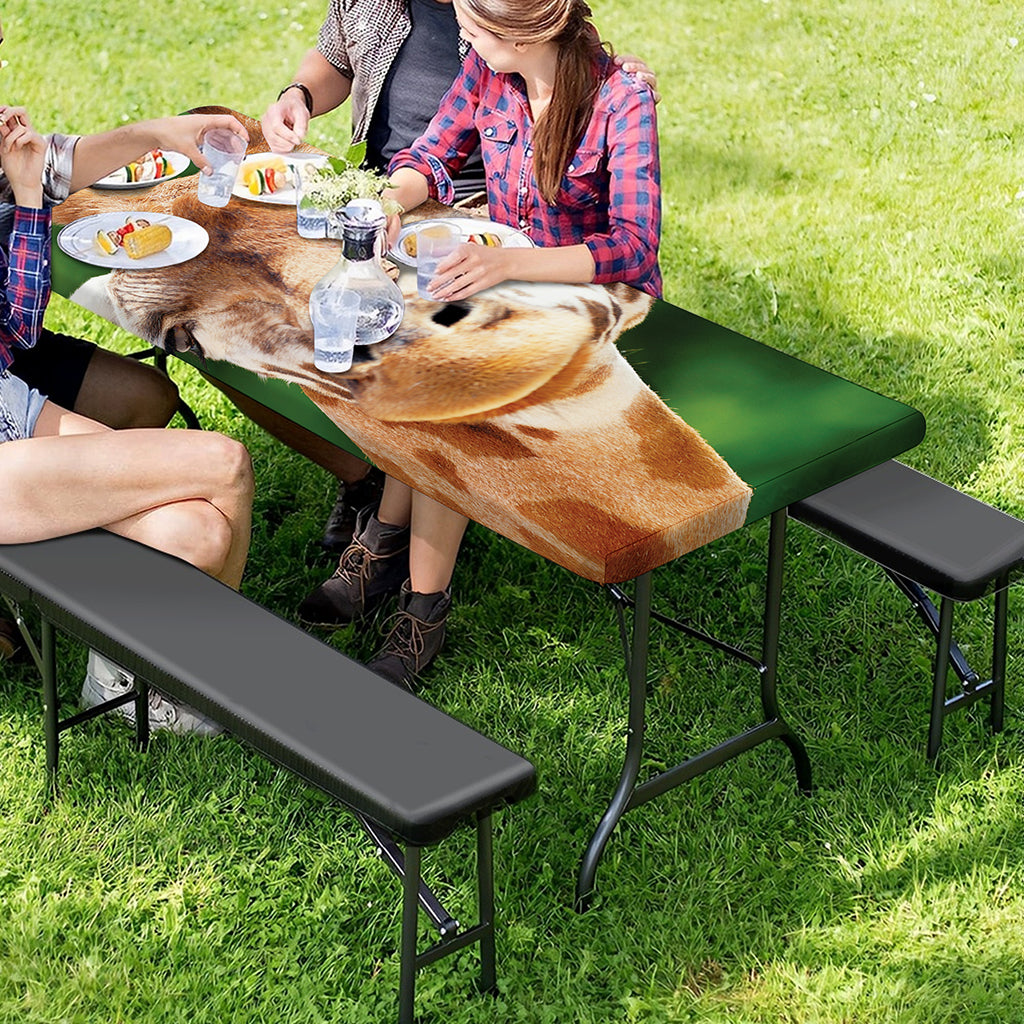 Smiley Face Giraffe Print Picnic Table Cover