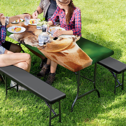 Smiley Face Giraffe Print Picnic Table Cover