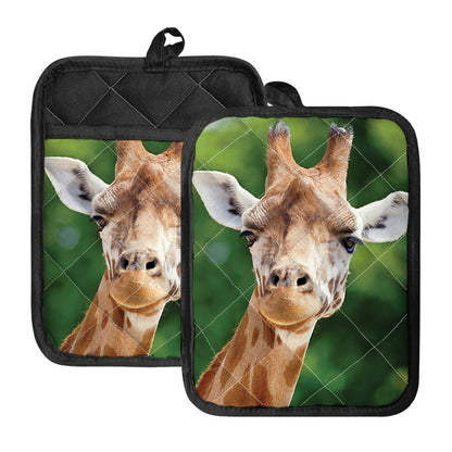 Smiley Face Giraffe Print Pot Holders With Pocket