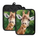 Smiley Face Giraffe Print Pot Holders With Pocket