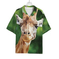 Smiley Face Giraffe Print Rayon Hawaiian Shirt