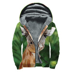 Smiley Face Giraffe Print Sherpa Lined Zip Up Hoodie