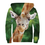 Smiley Face Giraffe Print Sherpa Lined Zip Up Hoodie