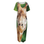 Smiley Face Giraffe Print Short Sleeve Long Nightdress