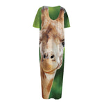 Smiley Face Giraffe Print Short Sleeve Long Nightdress