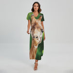 Smiley Face Giraffe Print Short Sleeve Maxi Dress