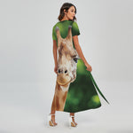 Smiley Face Giraffe Print Short Sleeve Maxi Dress