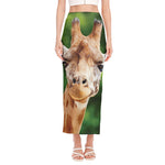 Smiley Face Giraffe Print Side Slit Maxi Skirt