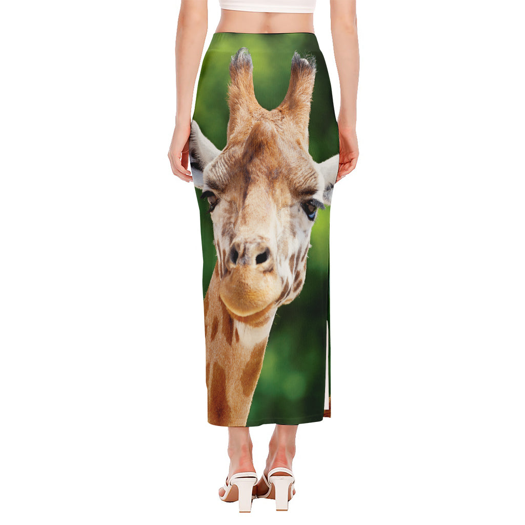 Smiley Face Giraffe Print Side Slit Maxi Skirt