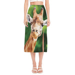 Smiley Face Giraffe Print Side Slit Midi Skirt