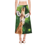 Smiley Face Giraffe Print Side Slit Midi Skirt