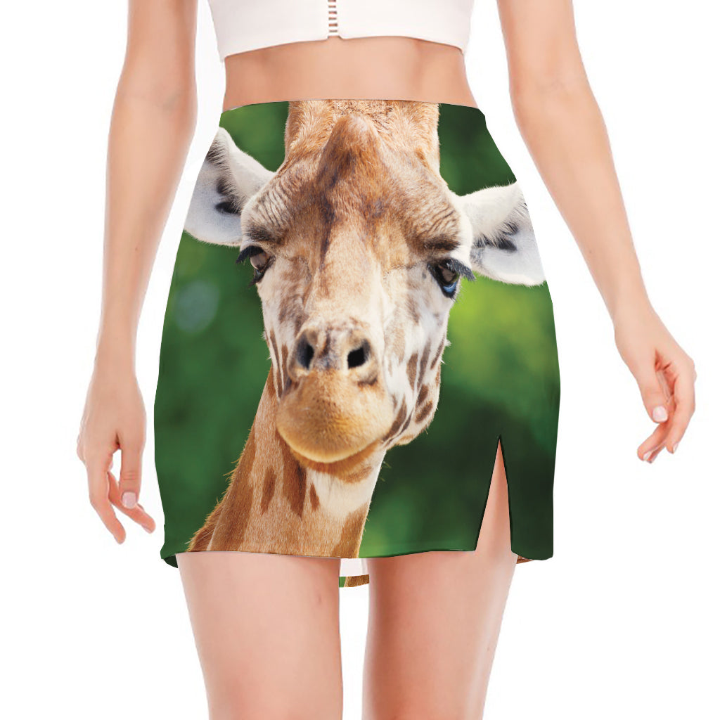 Smiley Face Giraffe Print Side Slit Mini Skirt