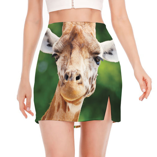Smiley Face Giraffe Print Side Slit Mini Skirt