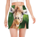 Smiley Face Giraffe Print Side Slit Mini Skirt