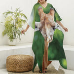 Smiley Face Giraffe Print Silk V-Neck Kaftan Dress