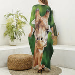 Smiley Face Giraffe Print Silk V-Neck Kaftan Dress