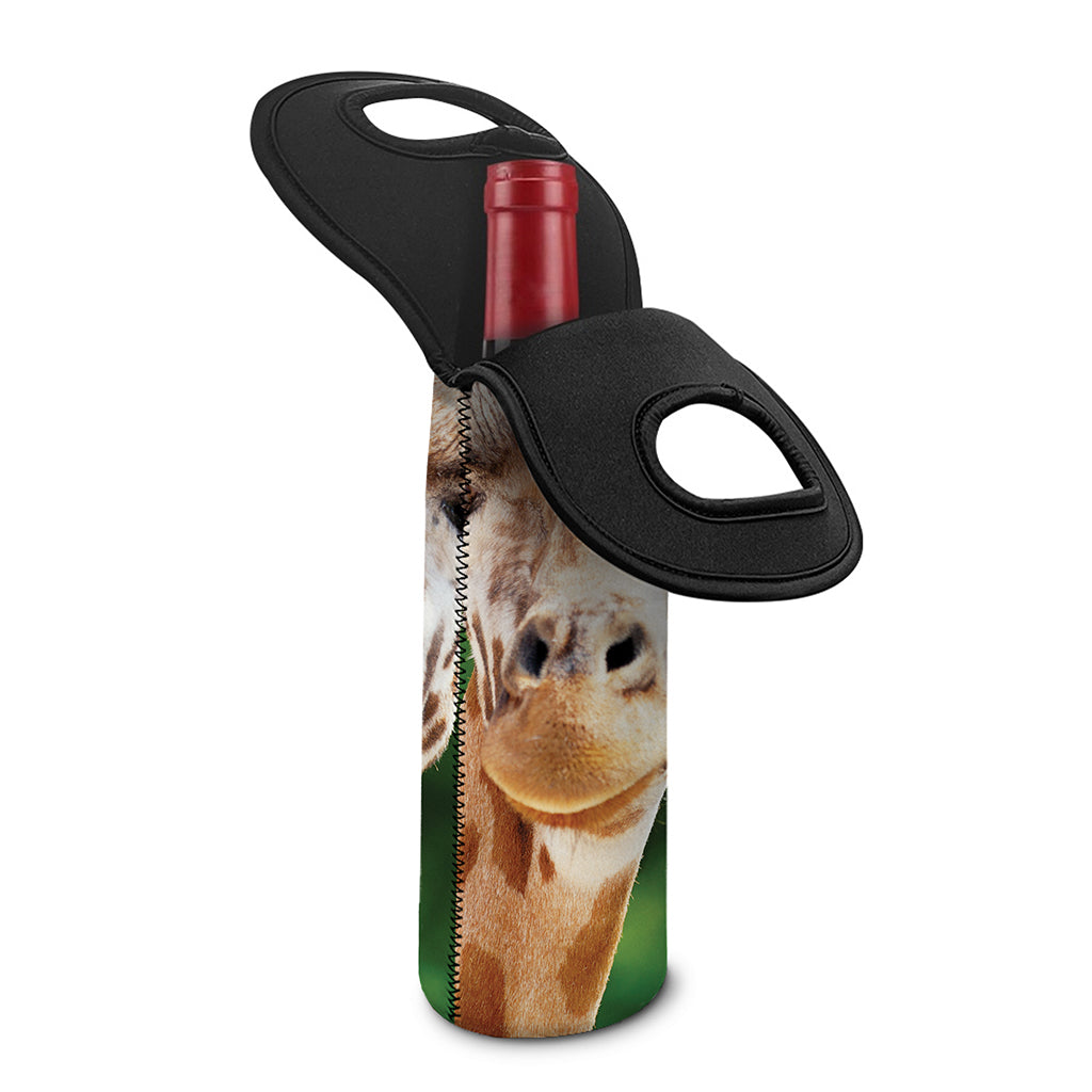 Smiley Face Giraffe Print Single Neoprene Wine Tote
