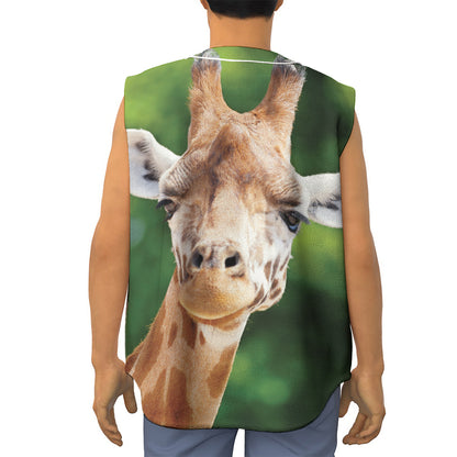 Smiley Face Giraffe Print Sleeveless Baseball Jersey