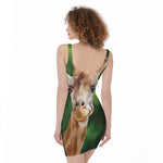 Smiley Face Giraffe Print Sleeveless Bodycon Dress
