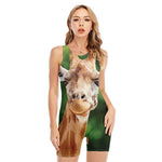 Smiley Face Giraffe Print Sleeveless One Piece Swimsuit
