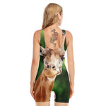 Smiley Face Giraffe Print Sleeveless One Piece Swimsuit