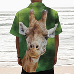 Smiley Face Giraffe Print Textured Short Sleeve Shirt