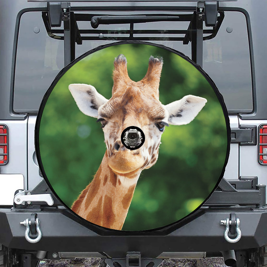 Smiley Face Giraffe Print Tire Cover With Camera Hole