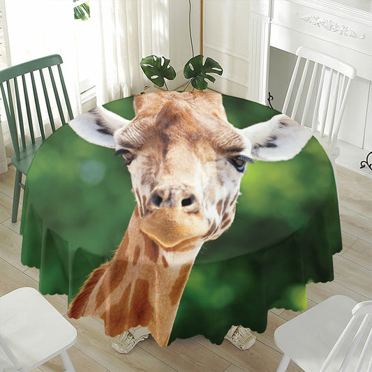Smiley Face Giraffe Print Waterproof Round Tablecloth