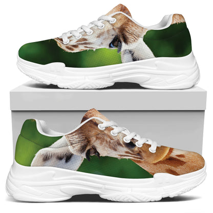 Smiley Face Giraffe Print White Chunky Shoes