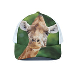 Smiley Face Giraffe Print White Mesh Trucker Cap