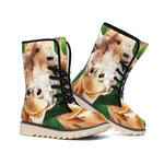 Smiley Face Giraffe Print Winter Boots