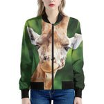 Smiley Face Giraffe Print Women's Bomber Jacket