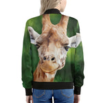 Smiley Face Giraffe Print Women's Bomber Jacket