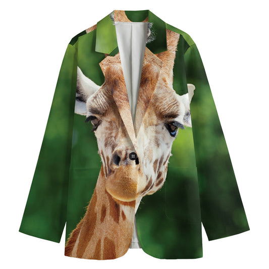 Smiley Face Giraffe Print Women's Cotton Blazer