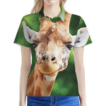 Smiley Face Giraffe Print Women's Polo Shirt