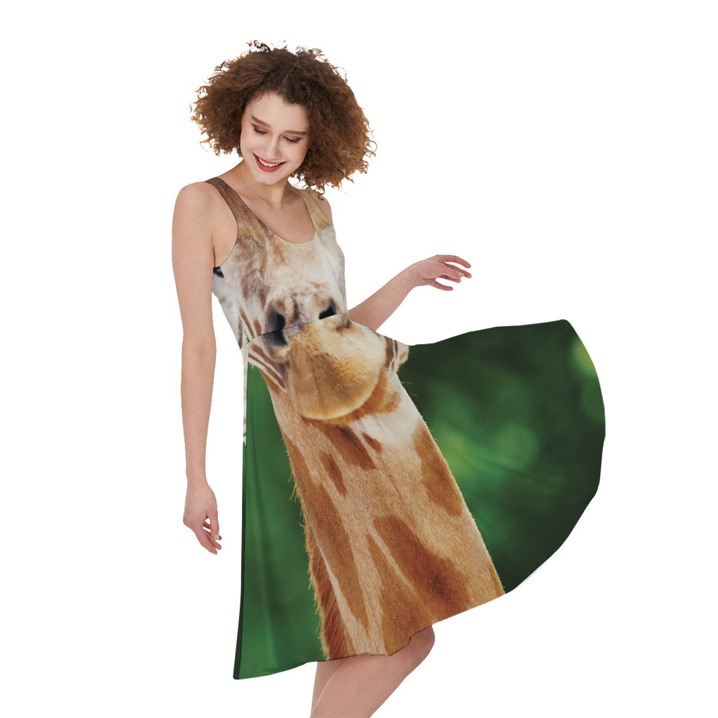 Smiley Face Giraffe Print Women's Sleeveless Dress