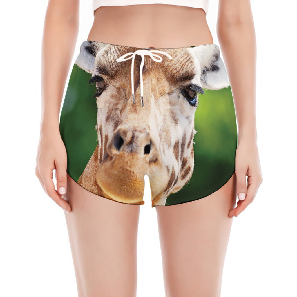Smiley Face Giraffe Print Women's Split Running Shorts