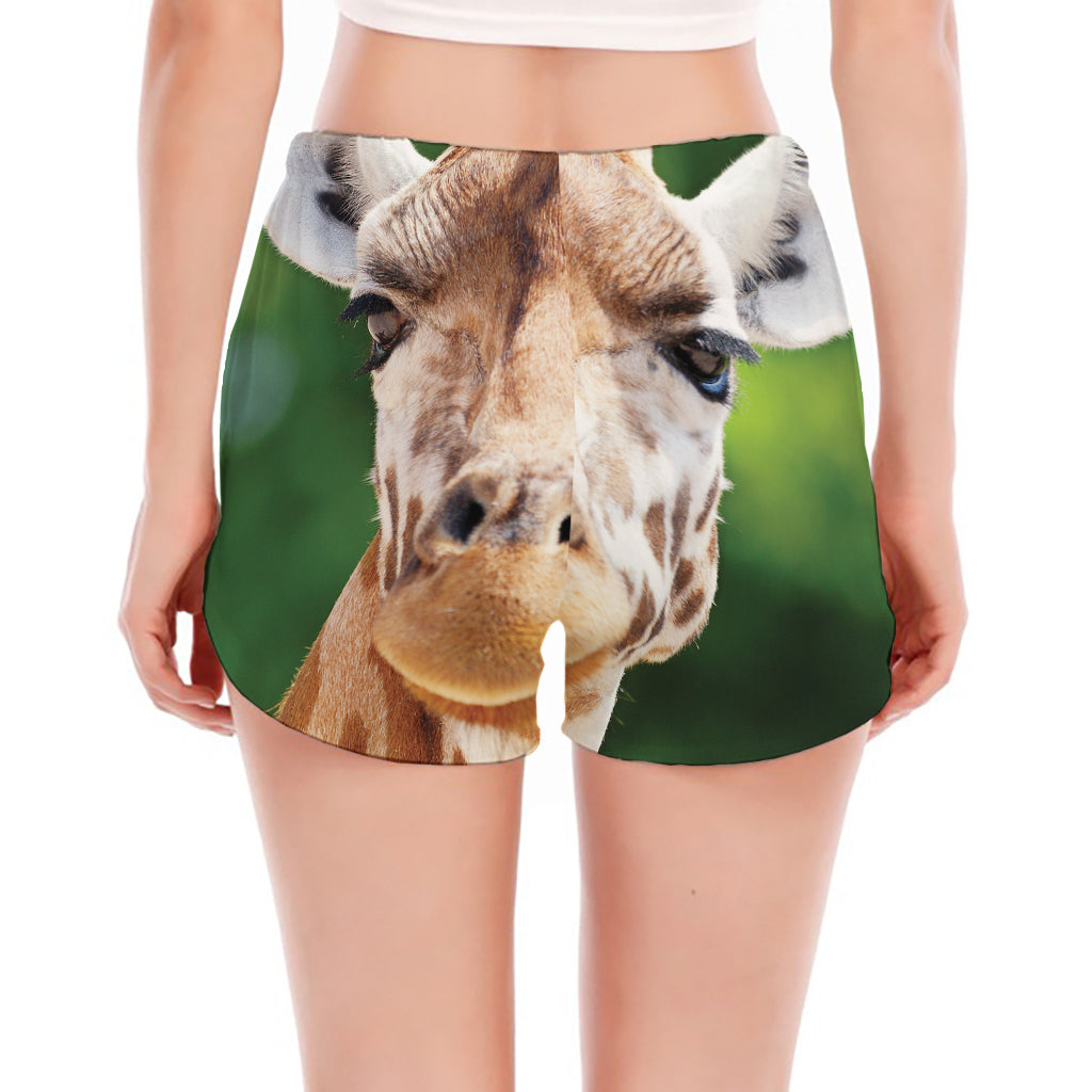 Smiley Face Giraffe Print Women's Split Running Shorts