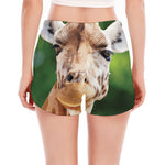 Smiley Face Giraffe Print Women's Split Running Shorts