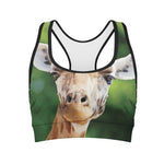 Smiley Face Giraffe Print Women's Sports Bra